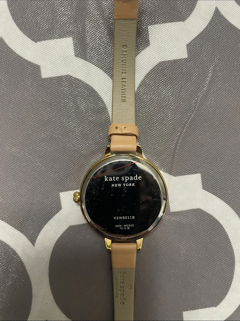 kate spade Nude Tan Leather Floral Dial Watch with Gold-Tone Case